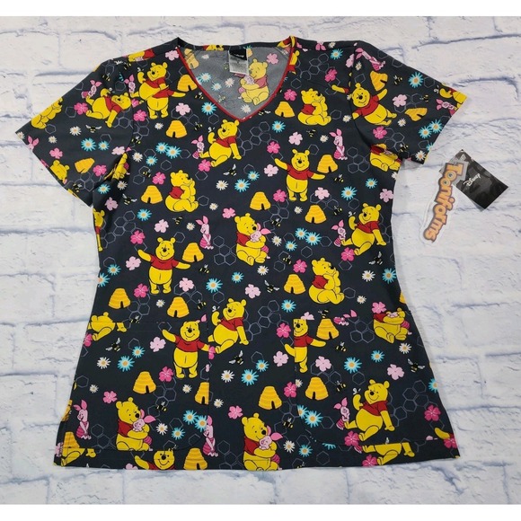 DISNEY Winnie the Pooh WOMENS SIZE S Piglet Medical Scrub Top Vet V Neck - Picture 1 of 11